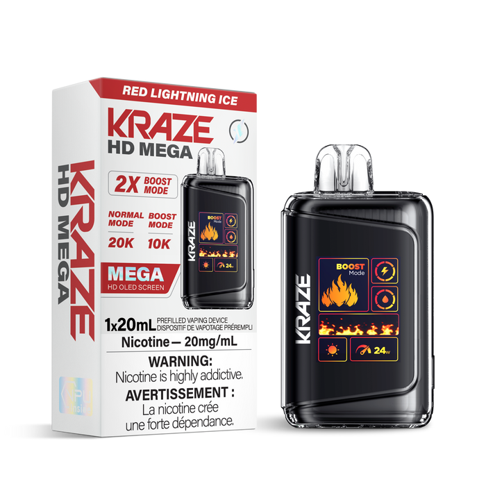 Kraze HD Mega 20k Rechargeable Disposable Vape Red Lightning