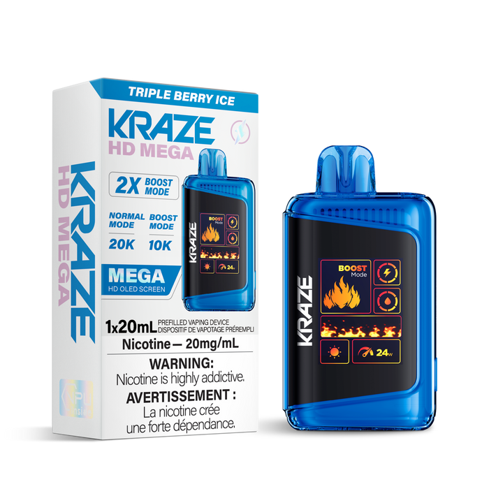 Kraze HD Mega 20k Rechargeable Disposable Vape Triple Berry Ice