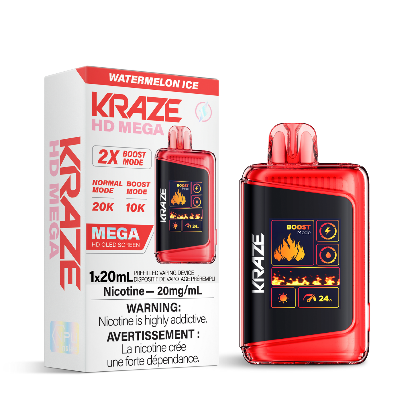 Kraze HD Mega 20k Rechargeable Disposable Vape Watermelon Ice