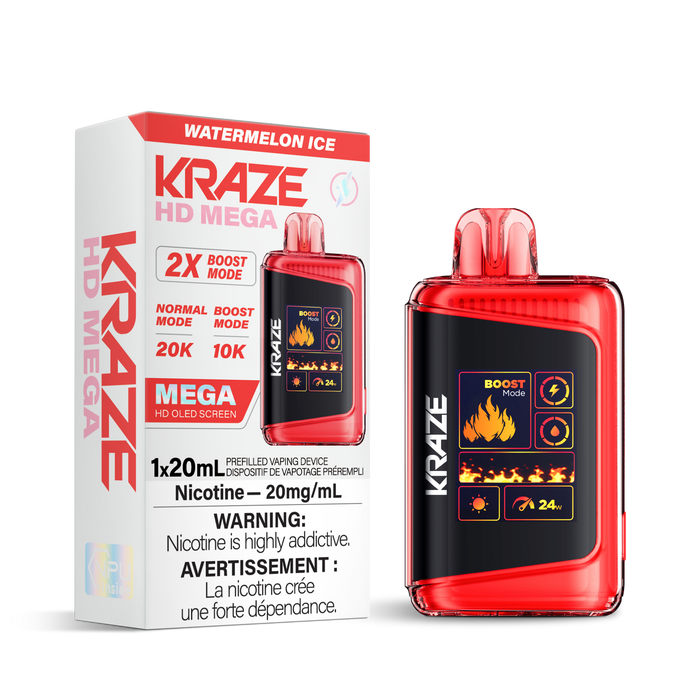 Kraze HD Mega 20k Rechargeable Disposable Vape Watermelon Ice