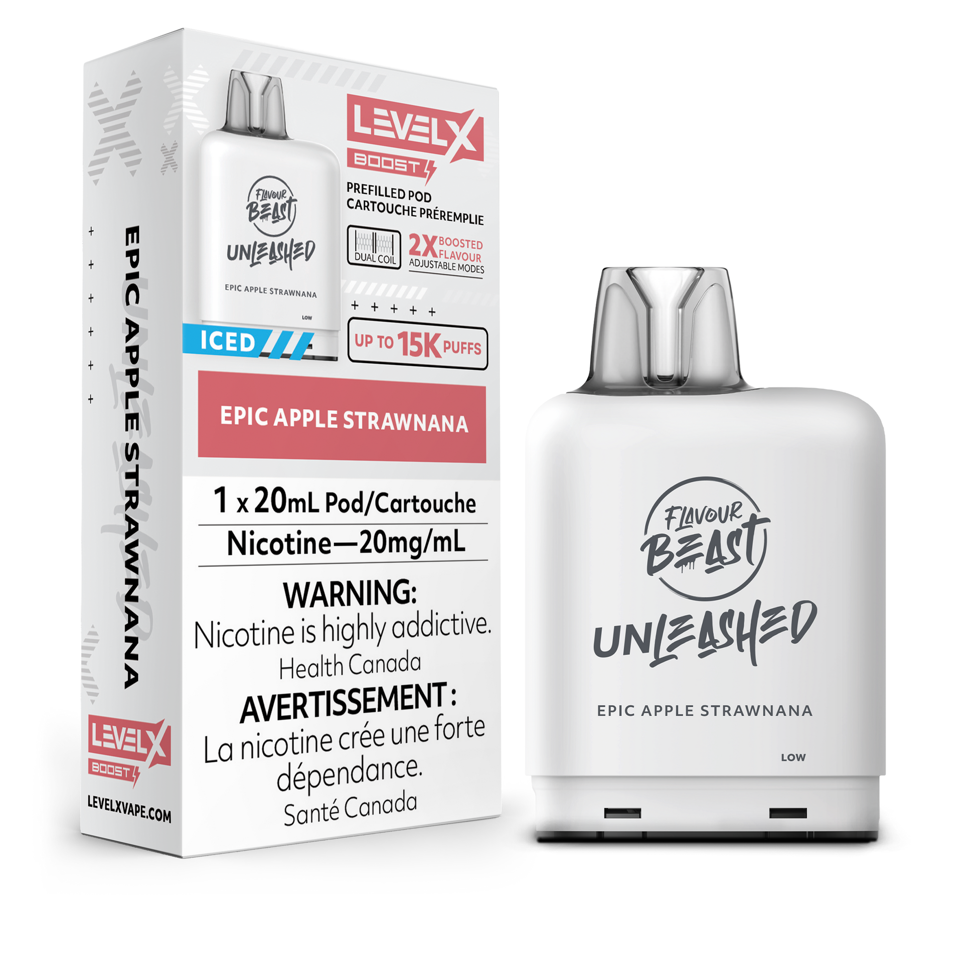 Unleashed Flavour Beast Level X Boost Replacement Pod 20mL 15000 Puff Epic Apple Strawnana