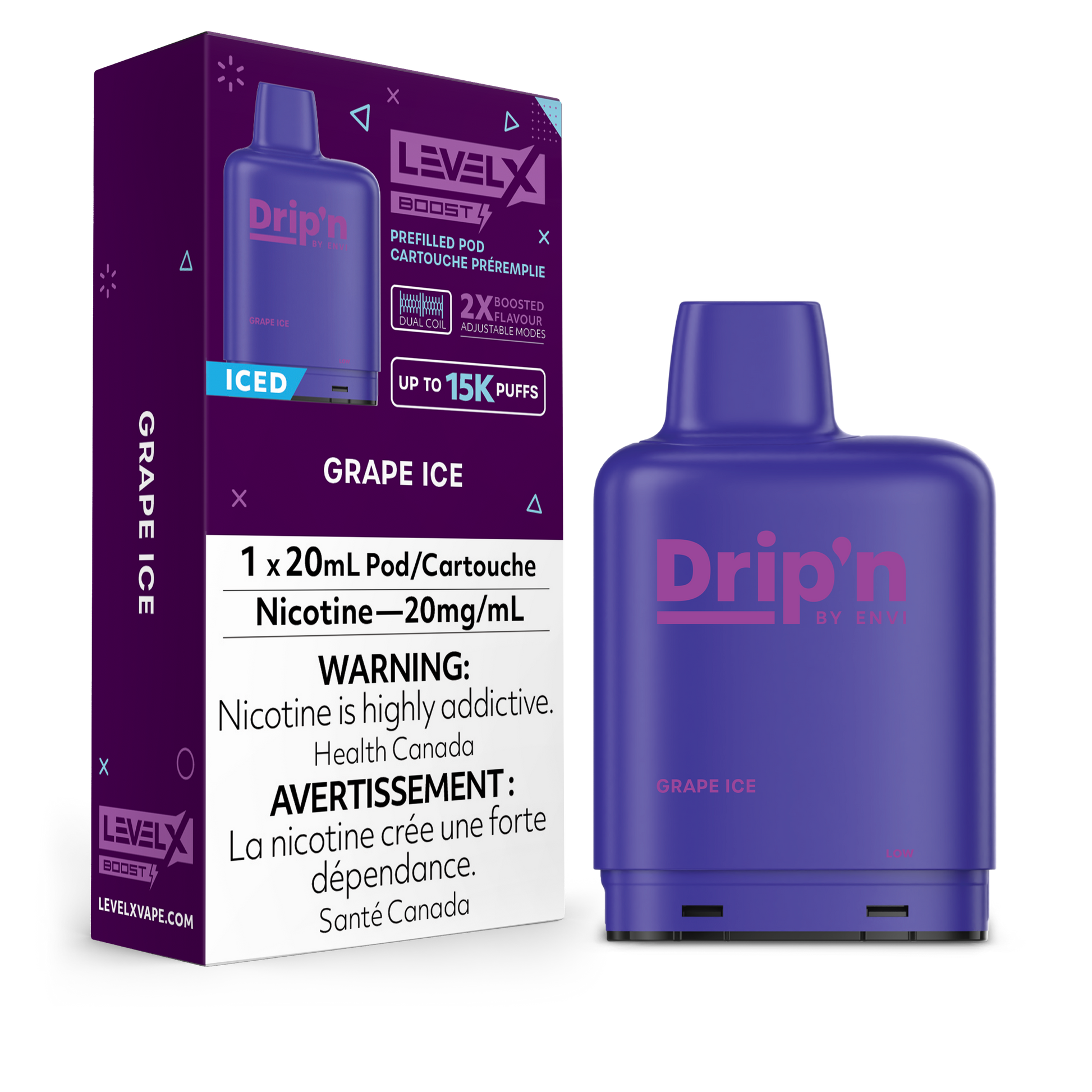 Level X Envi Drip'n Boost Replacement Pod 20ml 15000 Puff Grape Ice