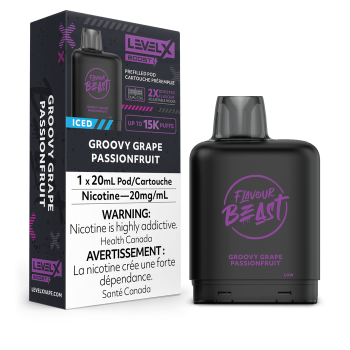 Flavour Beast Level X Boost Replacement Pod 20mL 15000 Puff Groovy Grape Passion Fruit