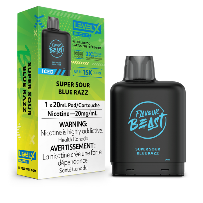 Flavour Beast Level X Boost Replacement Pod 20mL 15000 Puff Super Sour Blue Razz Iced