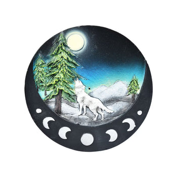4.8" Lone Wolf Polyresin Round Incense Burner