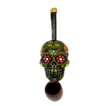 Sugar Skull Hand Crafted Mini Pipe - Lime