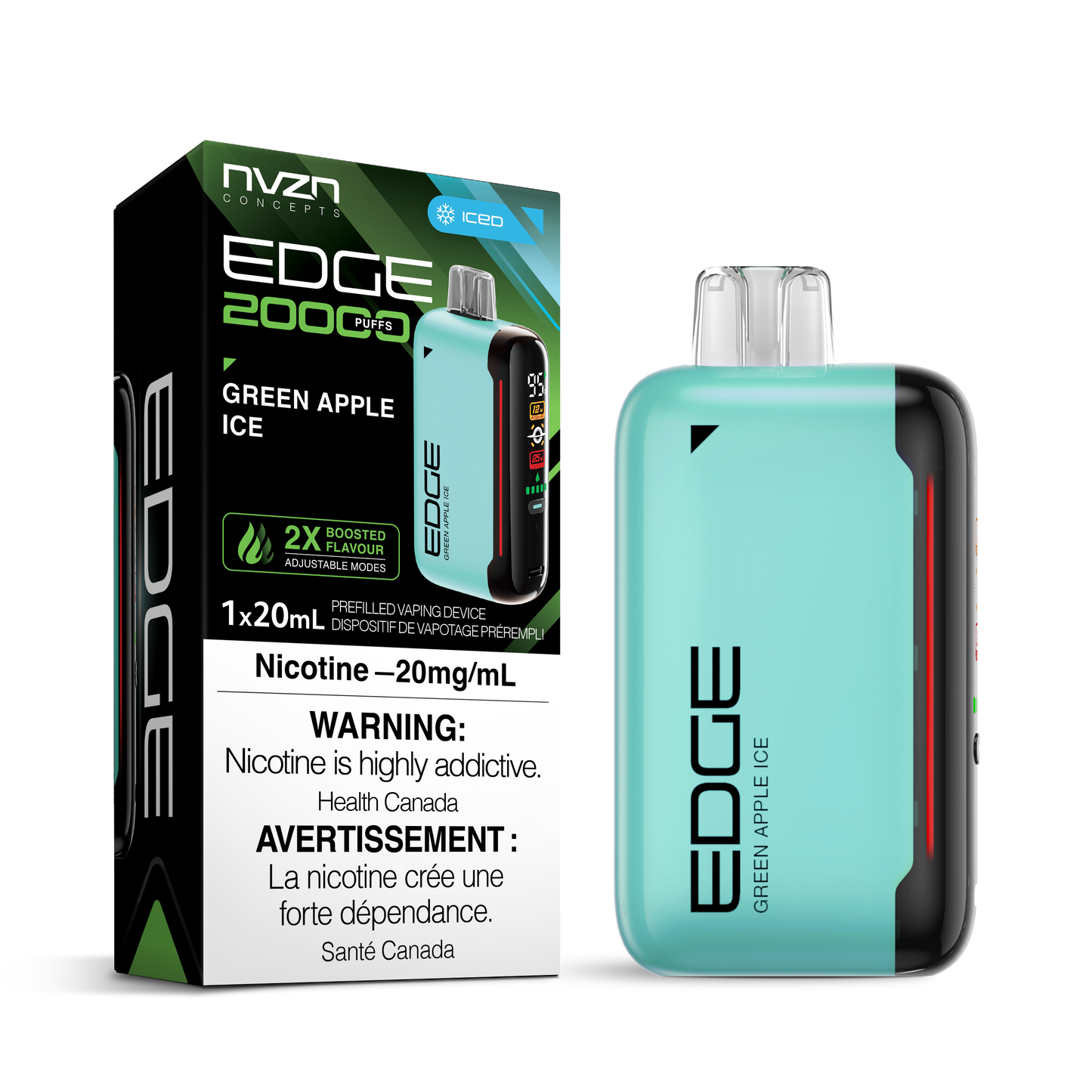 NVZN Edge 20000 Puff 20mL Rechargeable Disposable Vape Green Apple Ice