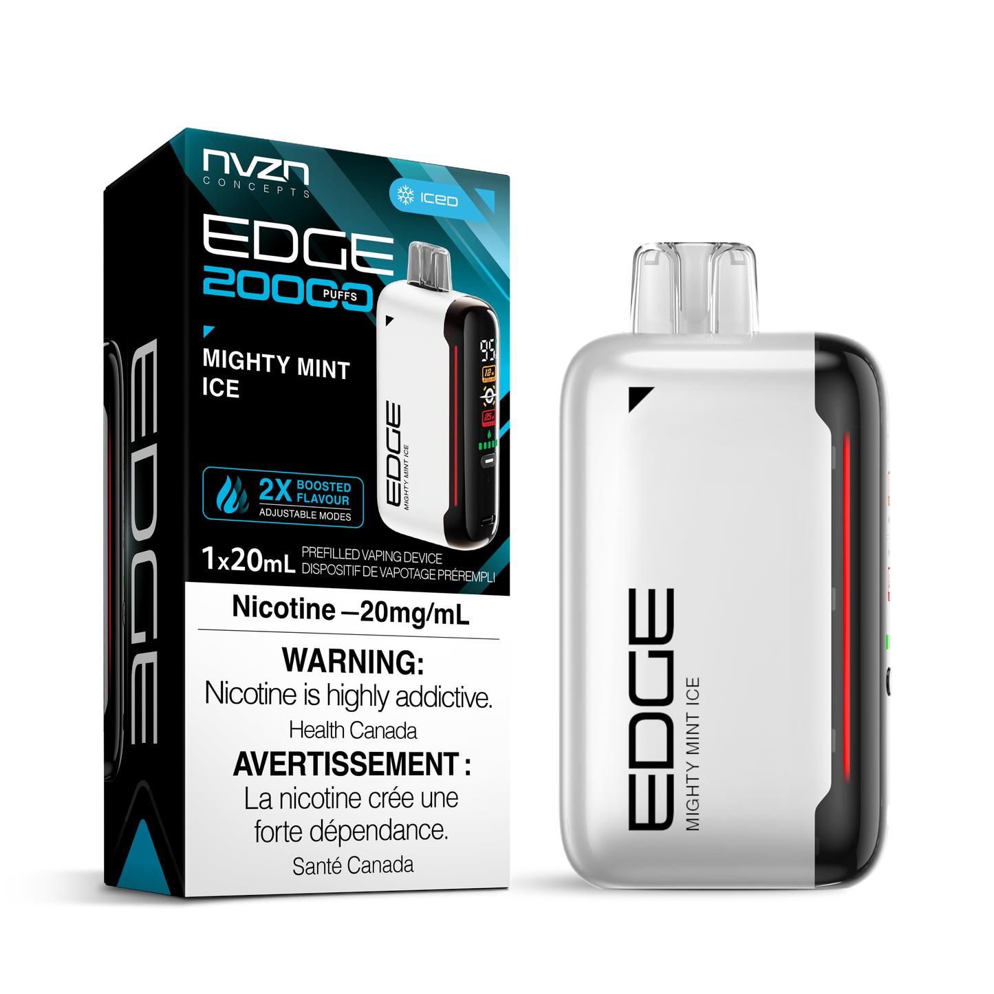 NVZN Edge 20000 Puff 20mL Rechargeable Disposable Vape Mighty Mint Ice