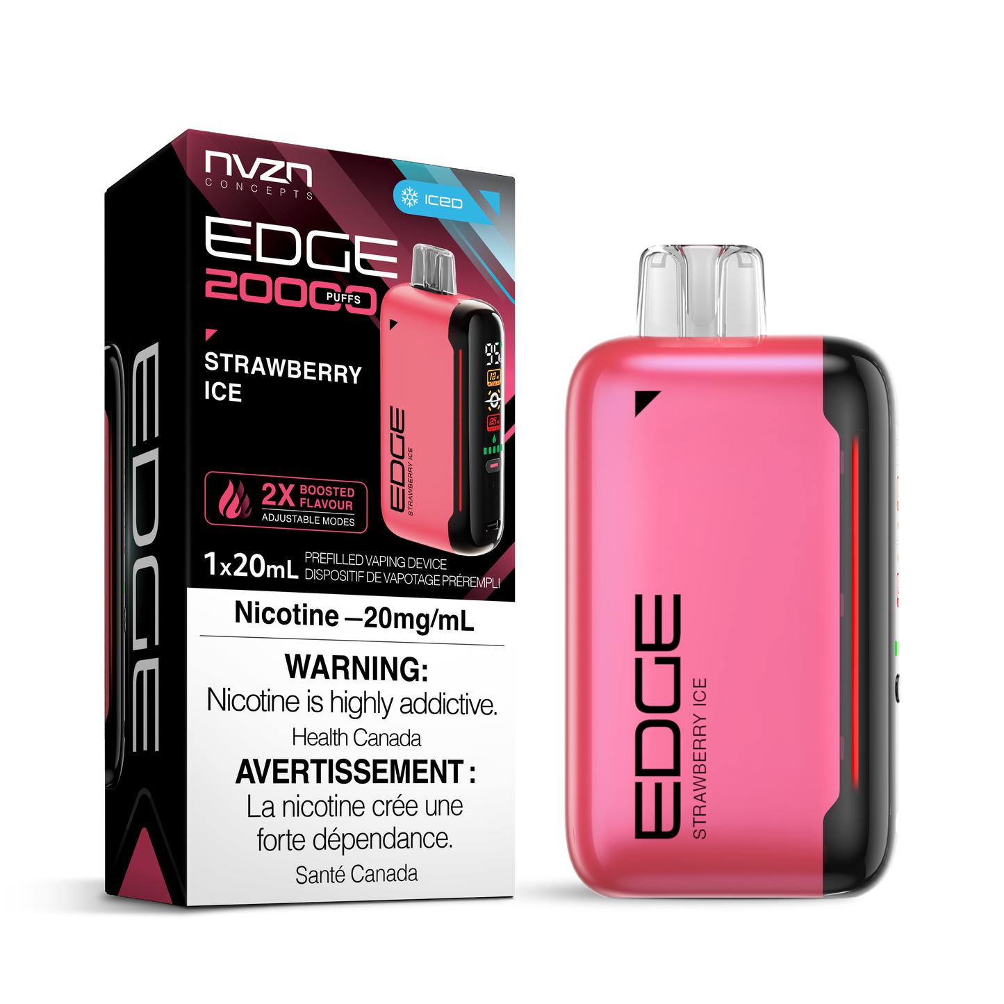 NVZN Edge 20000 Puff 20mL Rechargeable Disposable Vape Strawberry Ice