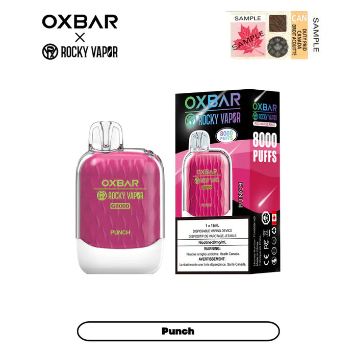 Vape jetable rechargeable OXBAR X Rocky Vapor G8000 18 ml