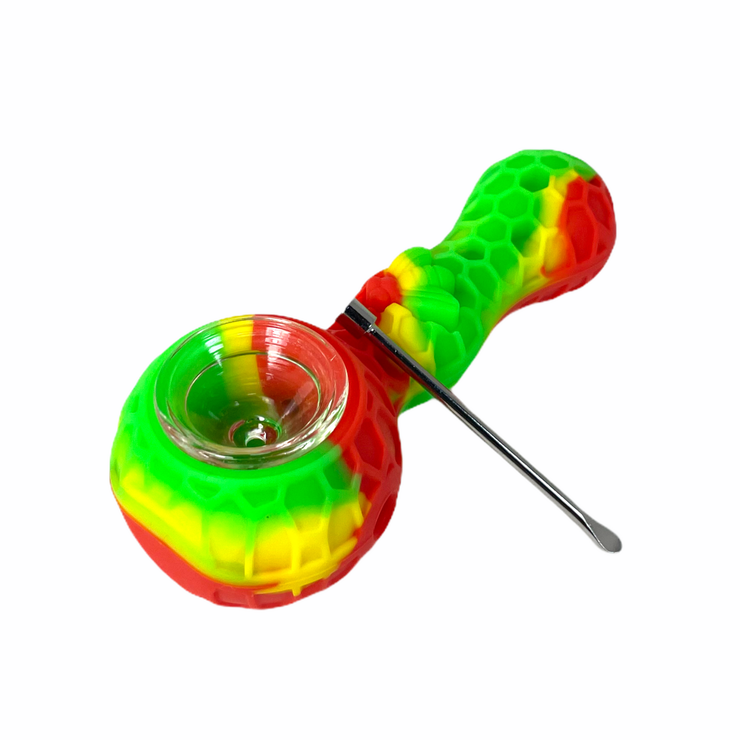 Honey Bee 4" Silicone Hand Pipe with Glass Bowl and Tool