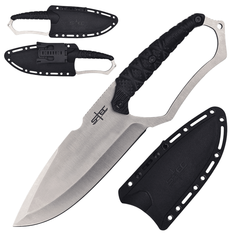 S-TEC - 10″ Silver Vortex Edge Fixed Blade Knife w/ ABS Sheath