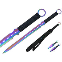 27″ Ninja Sword Vented Iridescent Blade w/ Throwing Knives Set