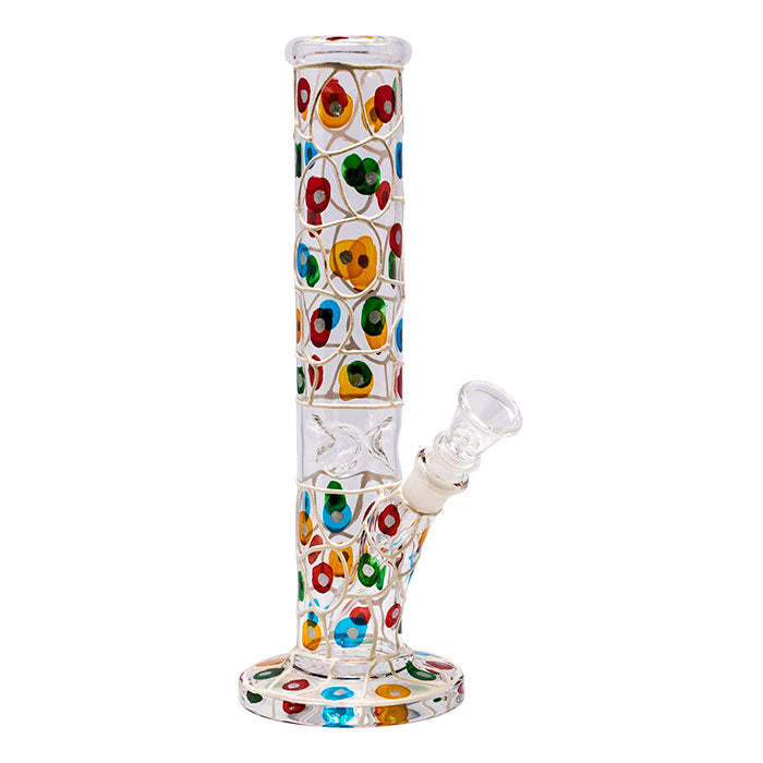 White Hand Painted 10" Cylindrical Dotted Glass Bong