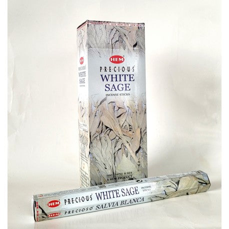 HEM Precious White Sage 9″ Incense Sticks – Hex Box (20g)