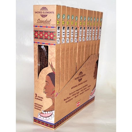 Sacred Elements Organic - Sandal Premium Masala Hand‑Rolled Incense Sticks (15g, 2 hr burn, 8–10 sticks)