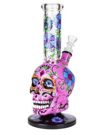 10" Sugar Skull Themed Glass Bong