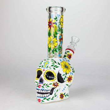 9" Sugar Skull Themed Glass Bong