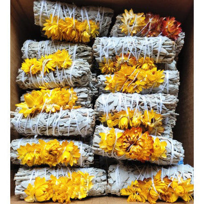 4" White Sage & Strawflower Smudge Stick